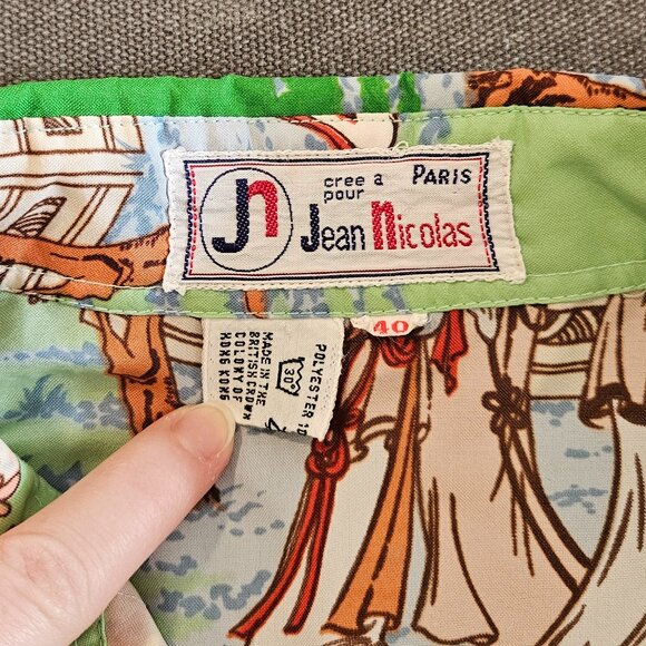 Vintage Light Green button-up blouse chemise Chinese print - Picture 6 of 6